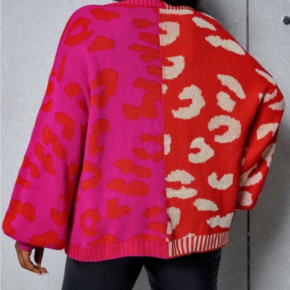 SHEIN Women's Plus Pink, Tan and Red Colorful Cardigan Sweater 3X - Picture 2 of 10